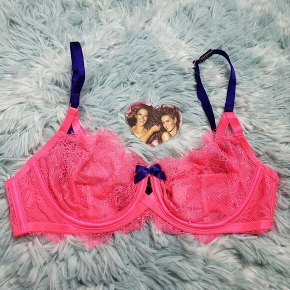 VS Pink Neon Eyelash Lace Unlined Demi Bra - Picture 1 of 5